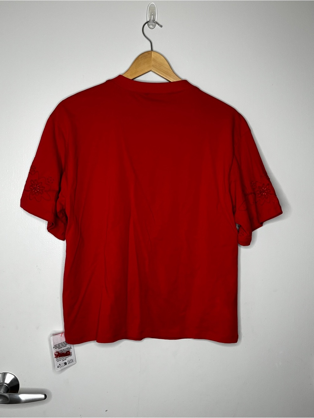 ASOS Design Red Floral Embroidered Beaded T-Shirt Top XS NWT